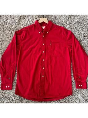Cinch Red Square Button Down Western Cowboy Long Sleeve Mens Shirt Size Large